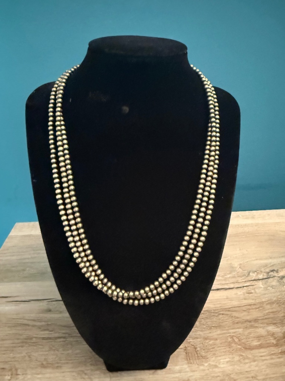 60” Navajo Pearls Necklace 4mm Southwestern Silver Bead Strand Santa Fe